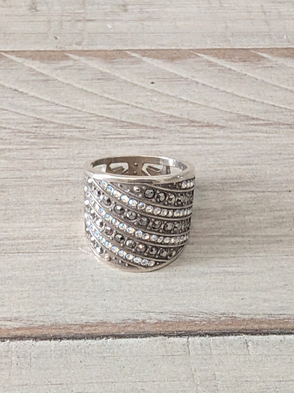 Brighton Starlight Silver Clear & Black Crystal Wide Ring Size 8.5-9